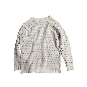 Aerie Womens Cream Black Dotted Knit Crewneck Raglan Pullover Sweater Size S